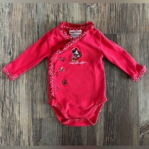 Y2K Walt Disney World 6 Months Red L/S Onesie Bodysuit Minnie Mouse Polka Dots